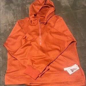 Vibrant Orange Zip Up Sweater with Sporty Texture